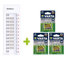 OXE Nabíječka baterií AA na 12 ks a 12 ks nabíjecích baterií Varta 56706 R6 2100mAh NIMH basic